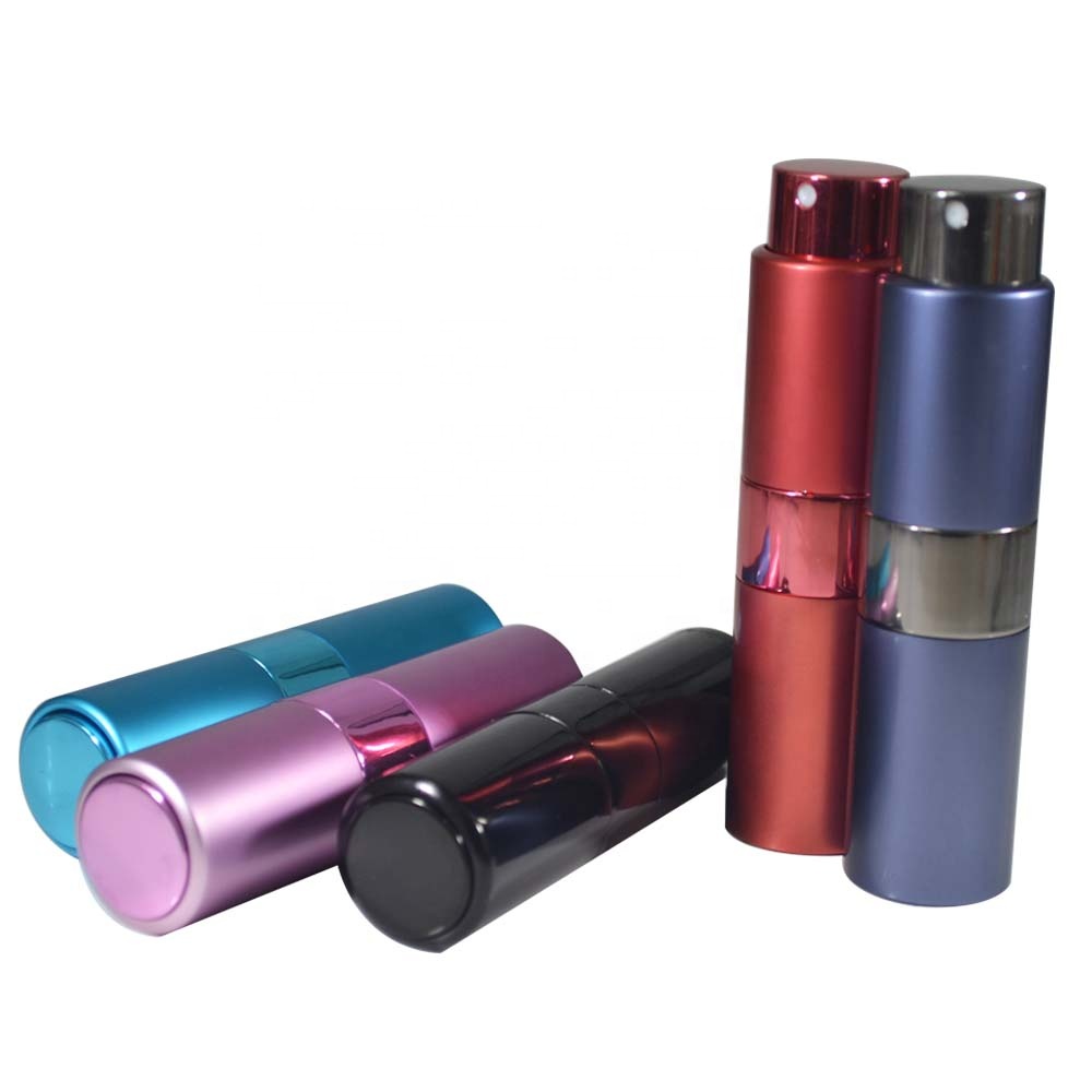 Colorful luxury refillable 8ml 15ml twist aluminum spray atomizer perfume bottle