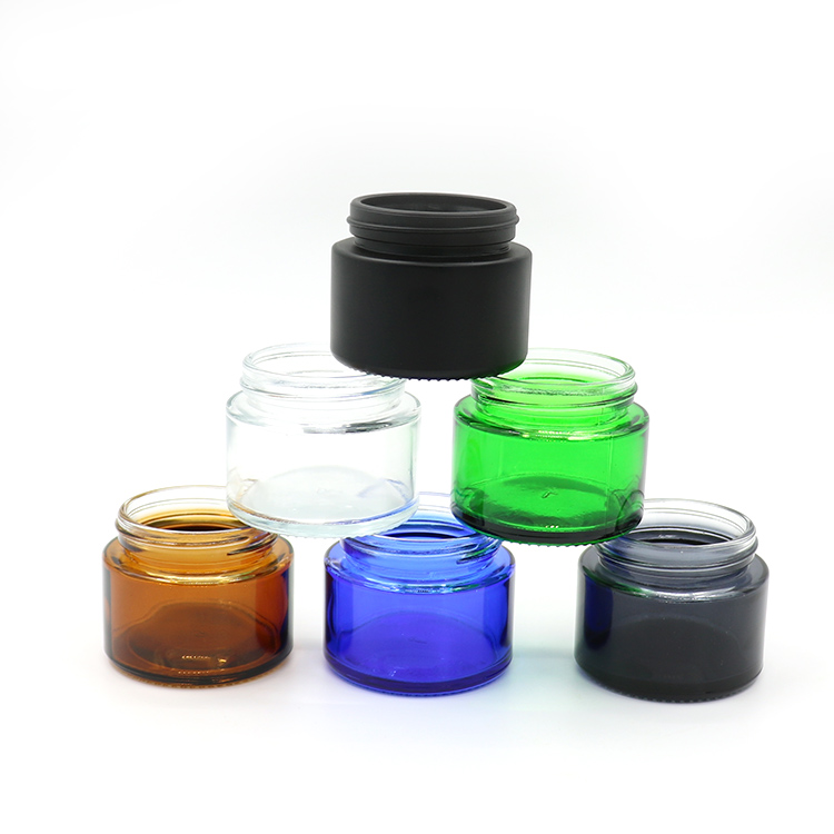 Colourful 2oz round cream cosmetic glass jar with plastic lid