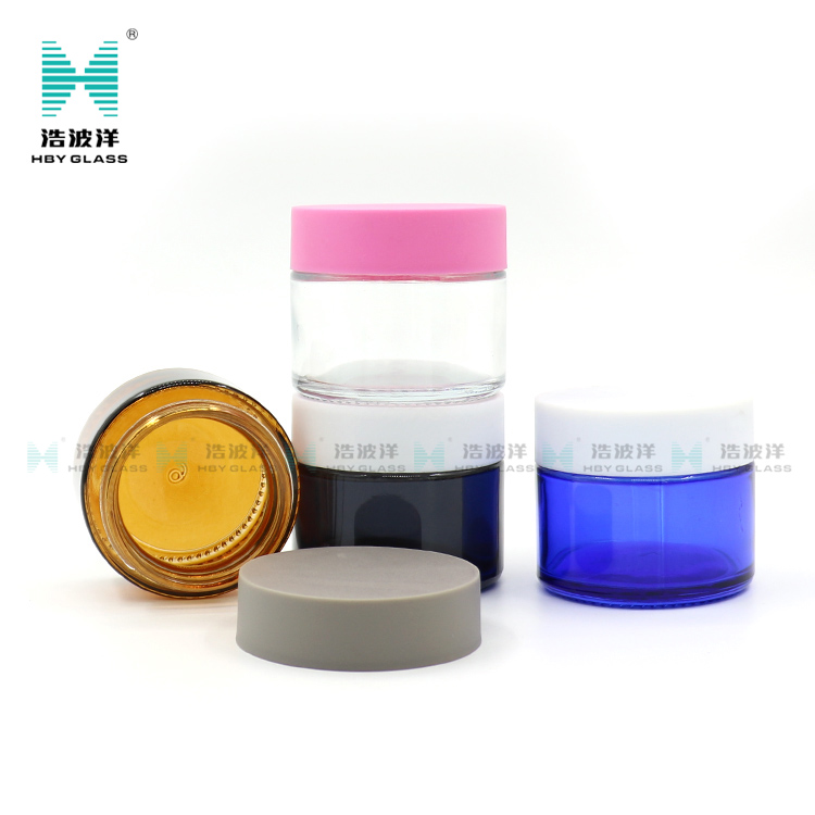 Colourful 2oz round cream cosmetic glass jar with plastic lid