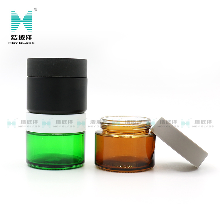 Colourful 2oz round cream cosmetic glass jar with plastic lid