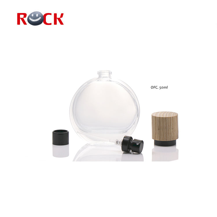 Competitive price clear wood cap perfume glass bottle with bamboo cap lid