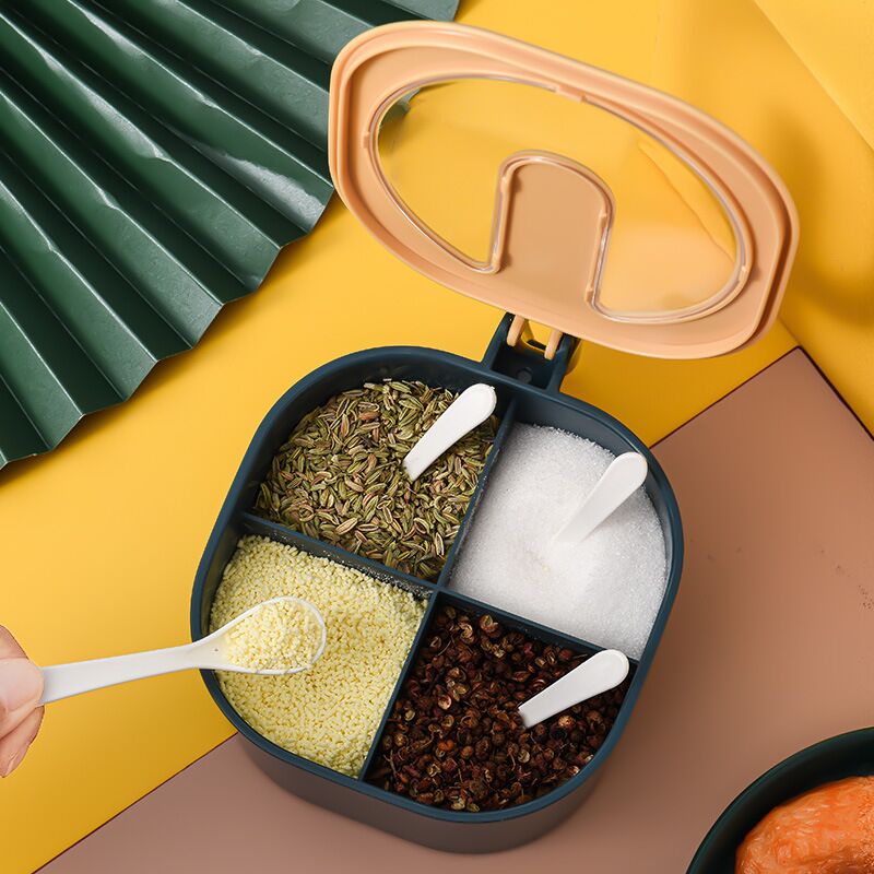 Concubine seasoning box salt jar kitchen spice jars sugar bowl with lid four compartment household storage box