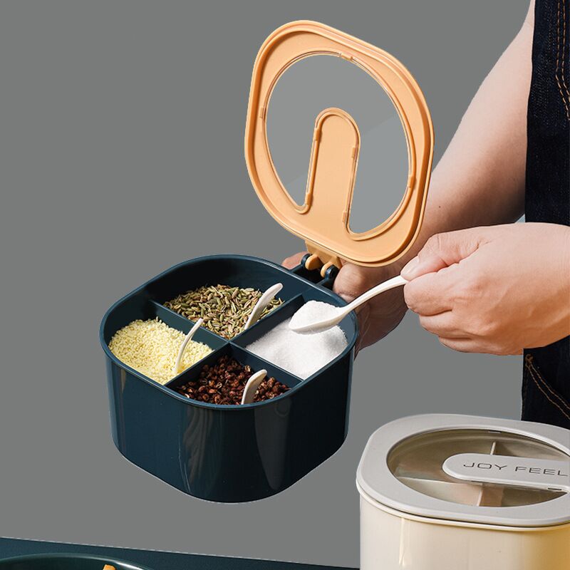 Concubine seasoning box salt jar kitchen spice jars sugar bowl with lid four compartment household storage box