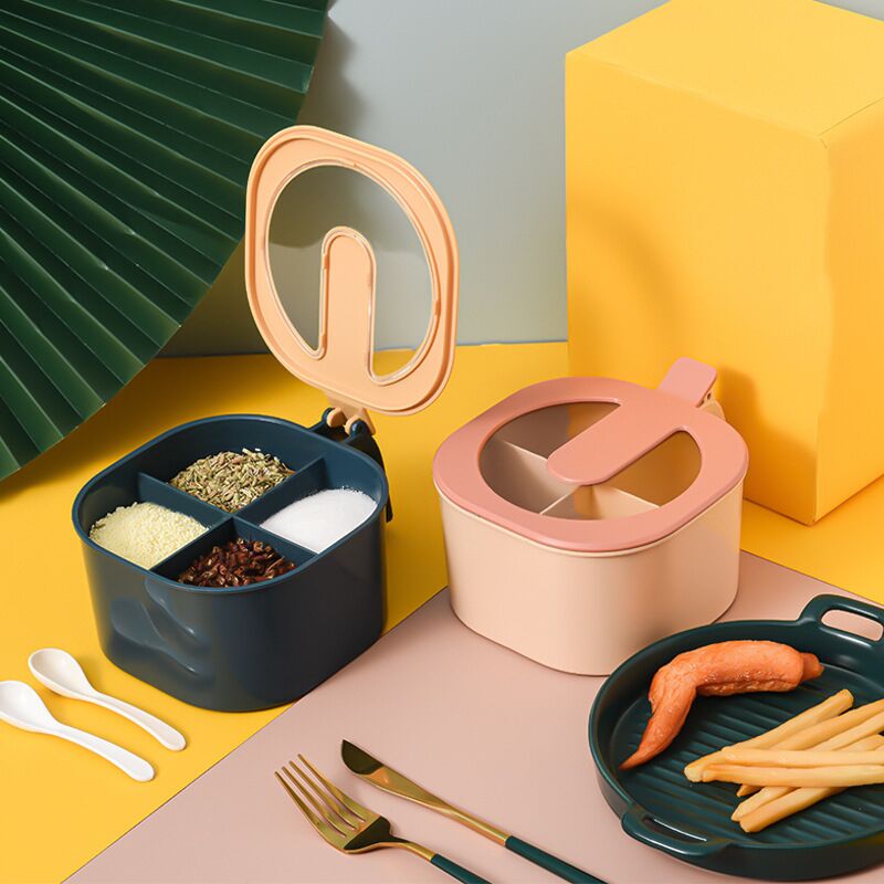 Concubine seasoning box salt jar kitchen spice jars sugar bowl with lid four compartment household storage box