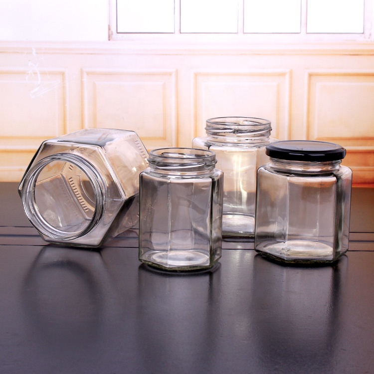 Condiments Container styles 500ml glass honey storage jar with metal lid