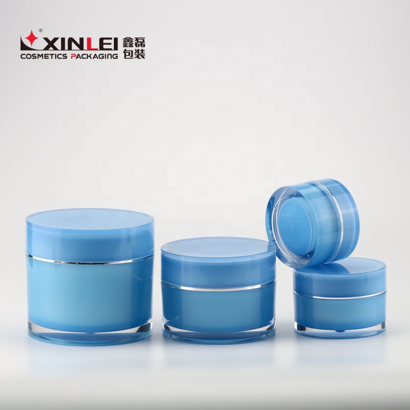 Consult sample and custom cosmetic thick wall acrylic round plastic cylinder pet blue jar