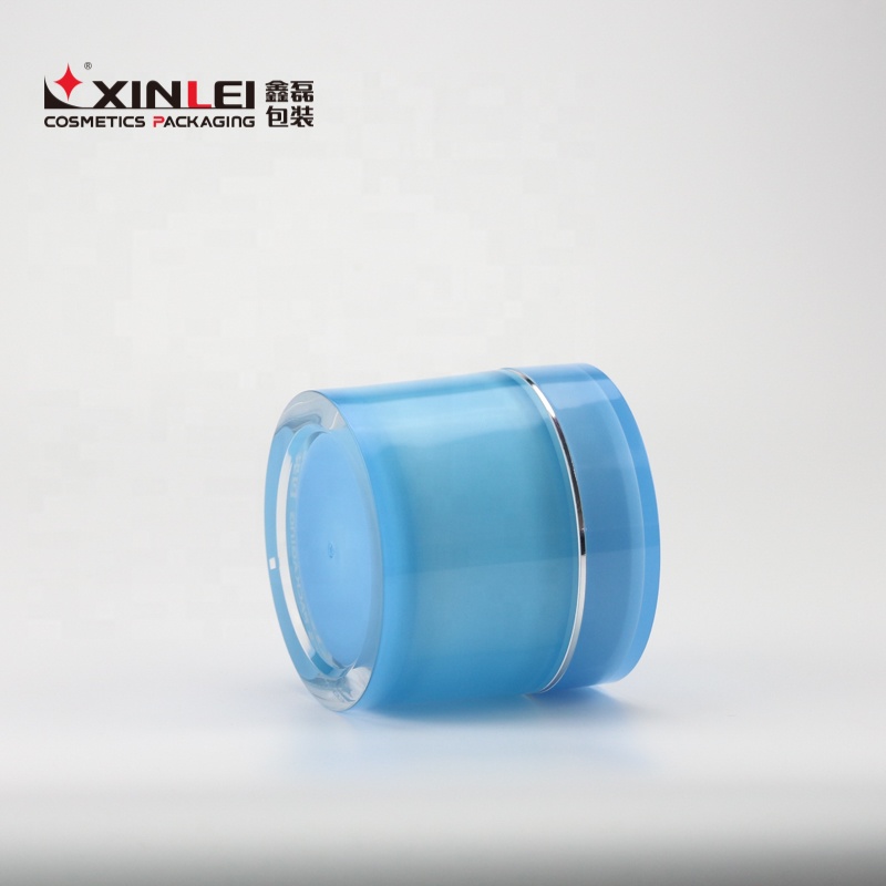 Consult sample and custom cosmetic thick wall acrylic round plastic cylinder pet blue jar