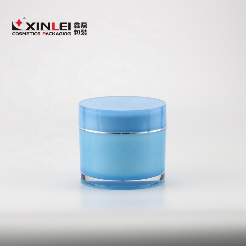 Consult sample and custom cosmetic thick wall acrylic round plastic cylinder pet blue jar