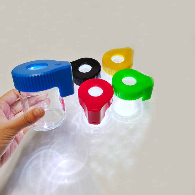 Cookies LED Light Container Plastic Glass Rechargeable Medicine Seal Pill Cases Jars 155ml Magnifier Vacuum Storage