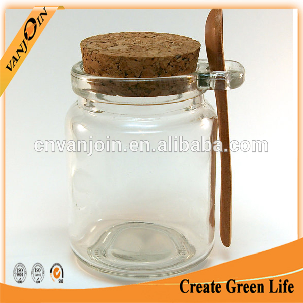 Cork Top 8oz Glass Salt Jar With Wooden Spoon For Bath Salt Candy Butter Package