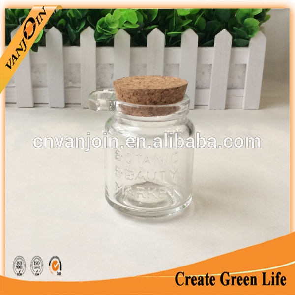 Cork Top 8oz Glass Salt Jar With Wooden Spoon For Bath Salt Candy Butter Package