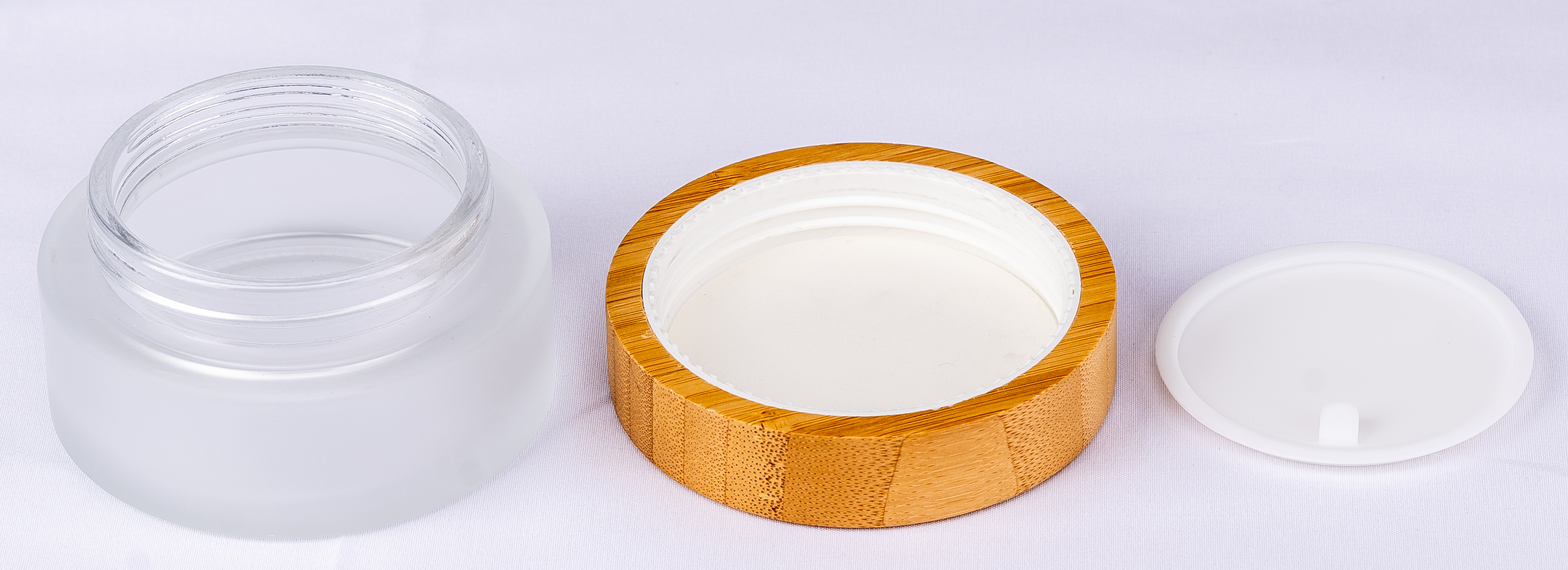 Cosmetic 100g high quality customized bamboo cap frosted glass cream jar