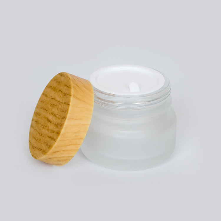 Cosmetic 100ml Clear Frosted Glass Jar Bamboo Lid With Plastic Gasket Bamboo Cream Jar
