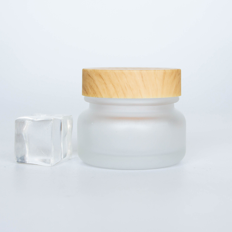 Cosmetic 100ml Clear Frosted Glass Jar Bamboo Lid With Plastic Gasket Bamboo Cream Jar