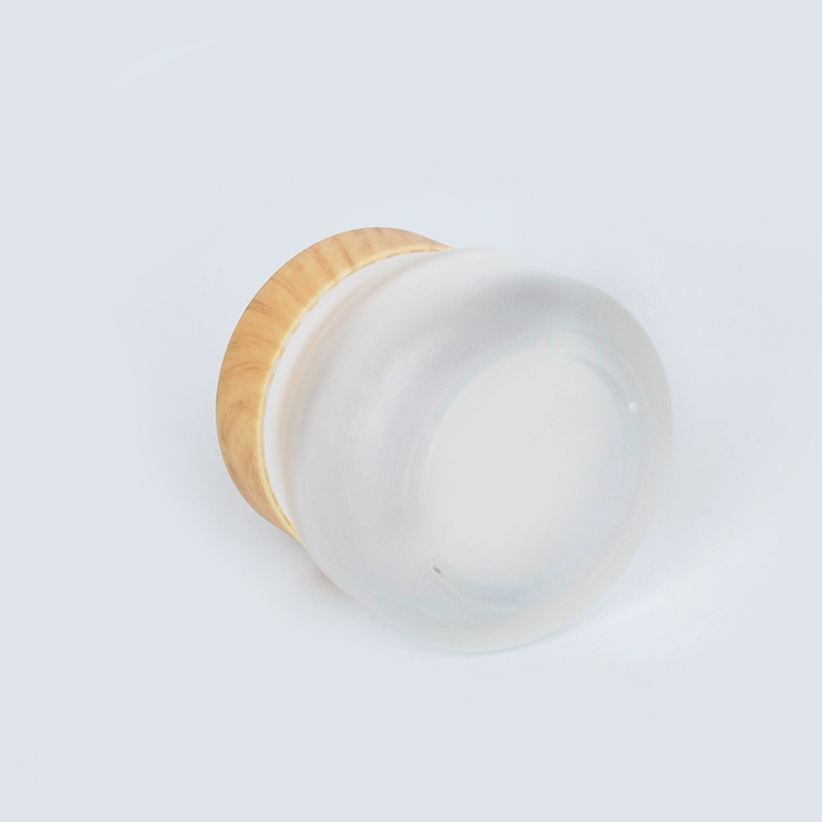 Cosmetic 100ml Clear Frosted Glass Jar Bamboo Lid With Plastic Gasket Bamboo Cream Jar
