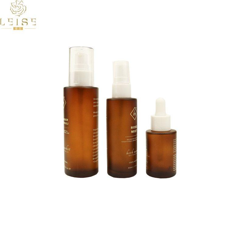Cosmetic 10ml15ml 30ml 50ml 100ml clear amber white black essential oil frosted glass dropper pump bottle with bamboo cap