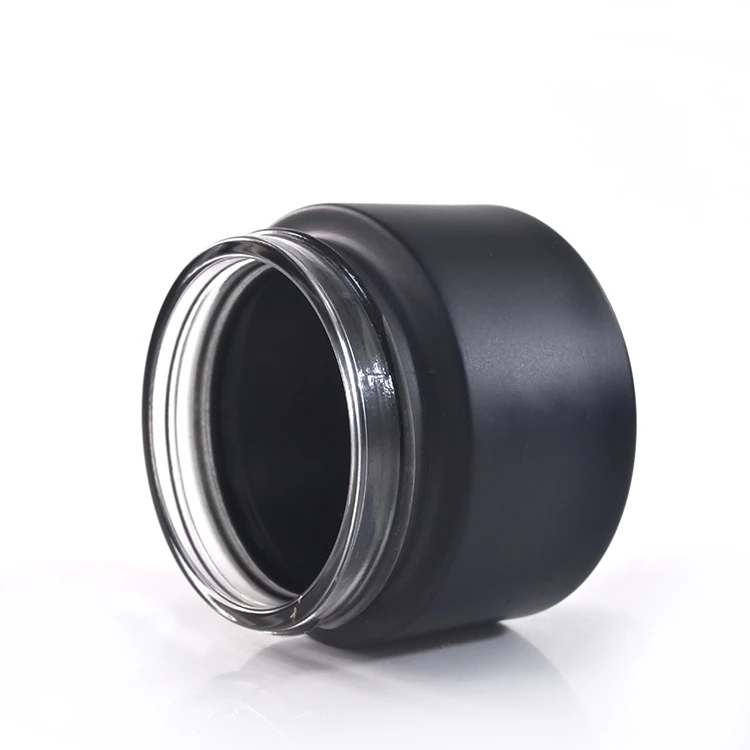 Cosmetic 15g 30g 50g packaging matte frosted amber black glass cream jar with black metal lid