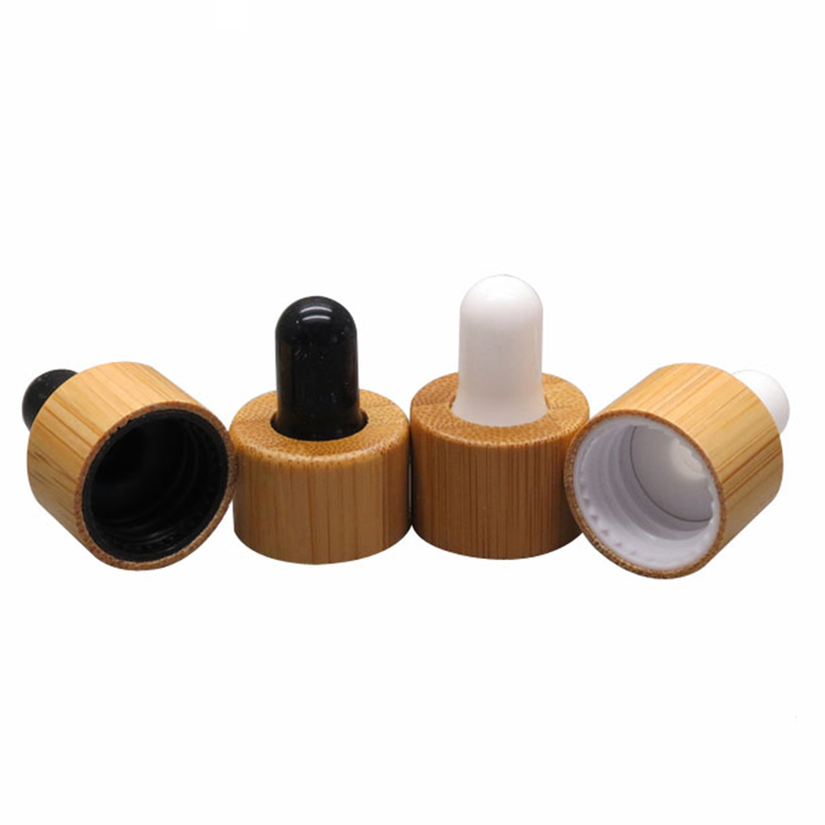 Cosmetic 15ml 20ml essential oil bottle matte black frosted glass bamboo dropper bottle with bamboo cap