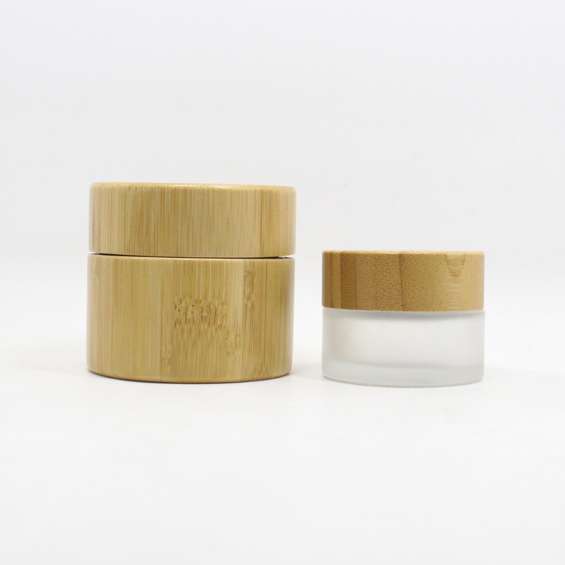 Cosmetic 15ml 30ml 50ml 100ml clear frosted glass jar bamboo lid with plastic gasket bamboo cream jar
