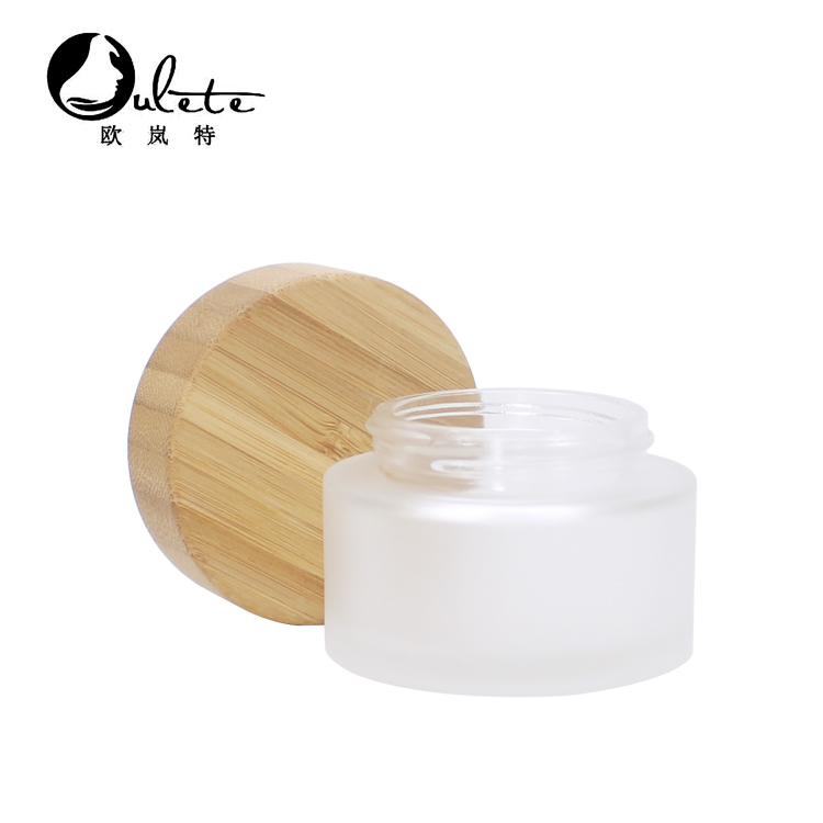 Cosmetic 15ml 30ml 50ml 100ml clear frosted glass jar with bamboo wood lid for body cream