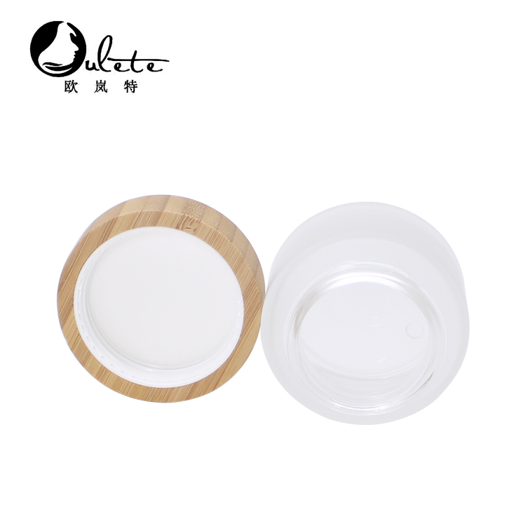 Cosmetic 15ml 30ml 50ml 100ml clear frosted glass jar with bamboo wood lid for body cream