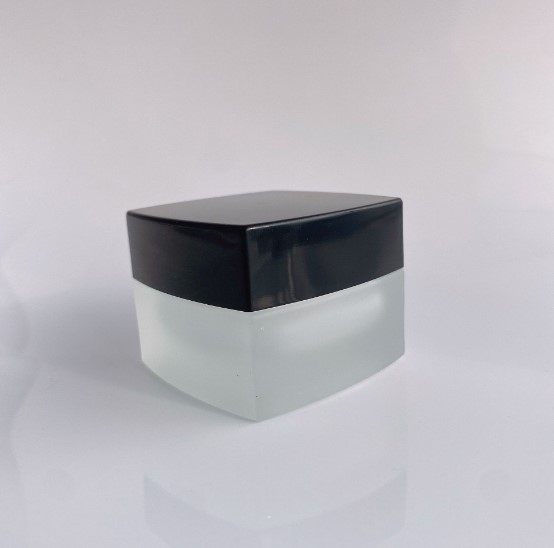 Cosmetic 15ml 30ml eye cream jar square frosted glass jar black top white lid