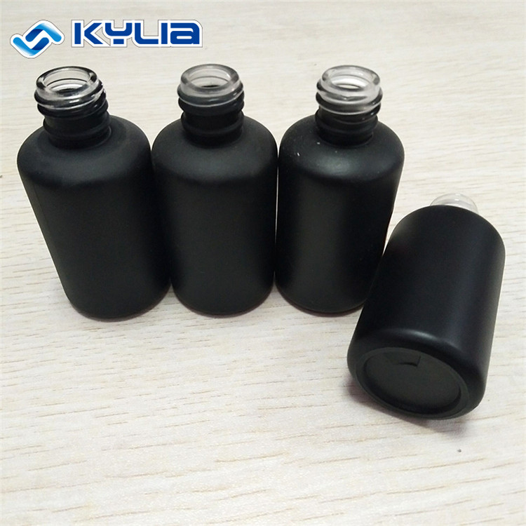 Cosmetic 30ML Matte Black Frosted Glass Round Shape Essential Oil Bottle With Cap