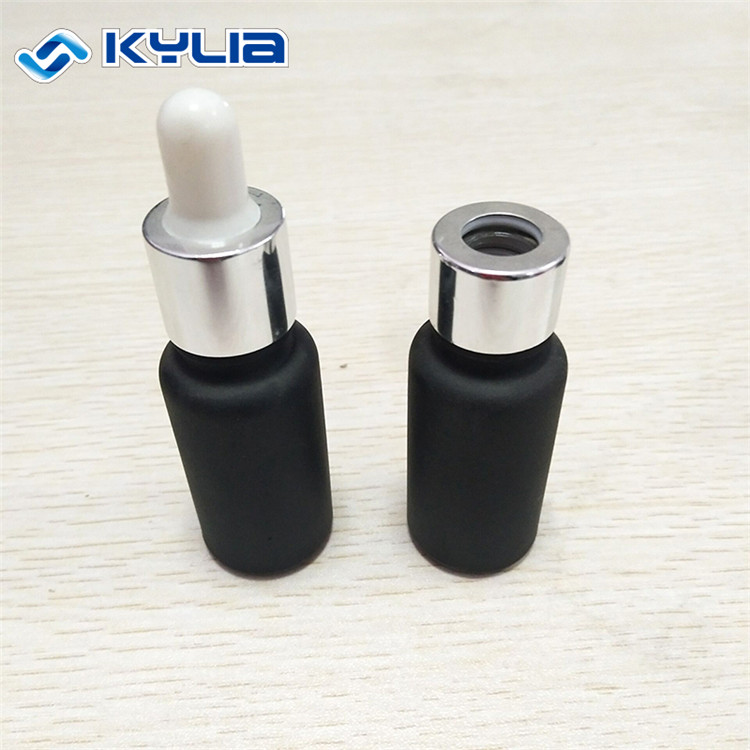 Cosmetic 30ML Matte Black Frosted Glass Round Shape Essential Oil Bottle With Cap