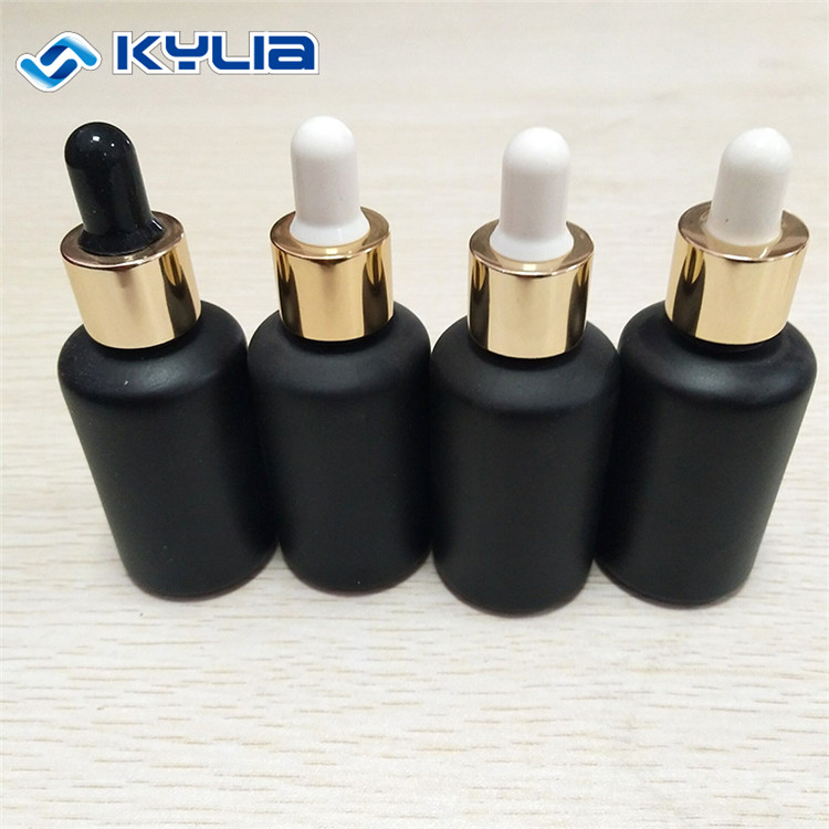 Cosmetic 30ML Matte Black Frosted Glass Round Shape Essential Oil Bottle With Cap