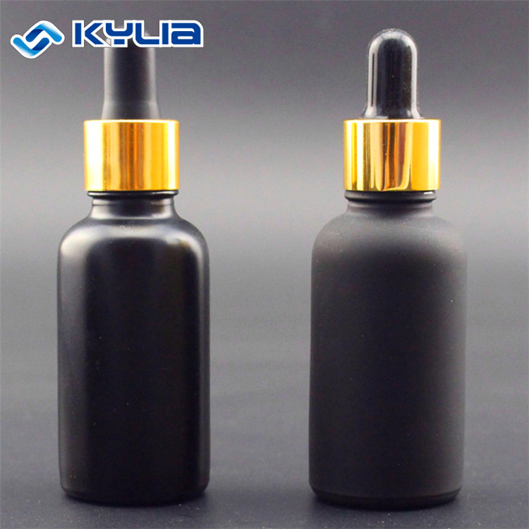 Cosmetic 30ML Matte Black Frosted Glass Round Shape Essential Oil Bottle With Cap
