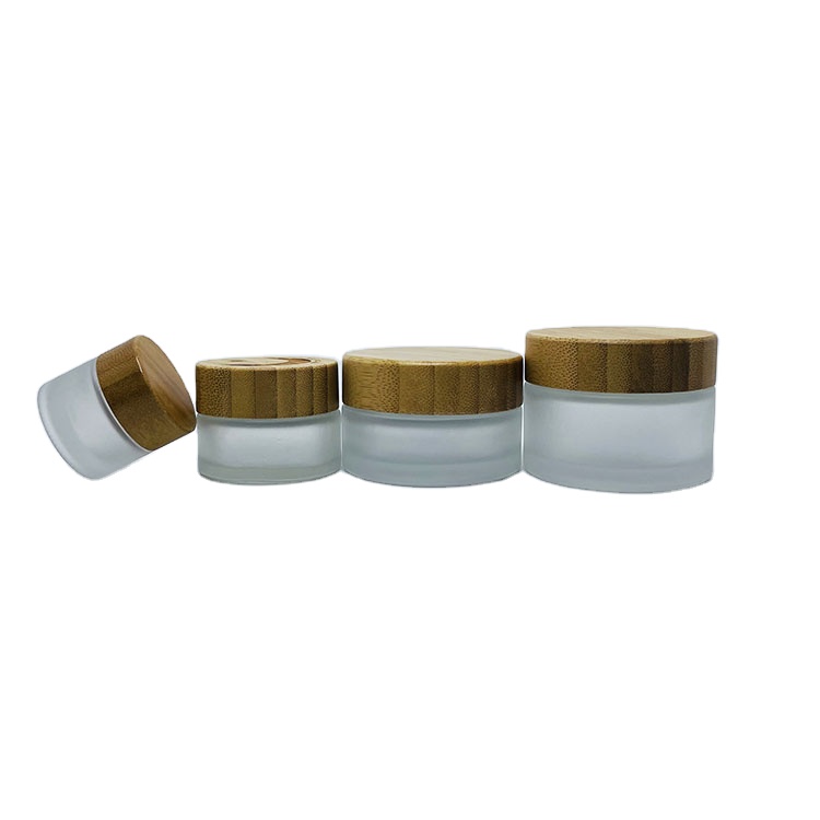 Cosmetic 30g 50g 100g clear frosted glass face cream jar with bamboo cap
