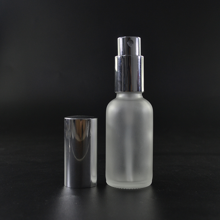 Cosmetic 30ml 50ml 100ml 1oz 2 oz clear frosted boston glass perfume spray bottle with aluminum plastic white cap