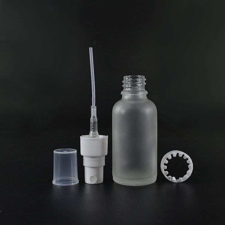 Cosmetic 30ml 50ml 100ml 1oz 2 oz clear frosted boston glass perfume spray bottle with aluminum plastic white cap