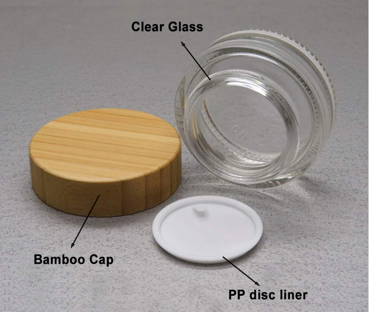 Cosmetic 30ml 50ml 100ml clear frosted glass jar with bamboo wood lid for body cream