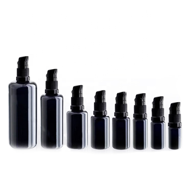 Cosmetic 30ml 50ml 60ml 100ml Dark Violet Glass Black Round Lotion Glass Bottle with Black Pump