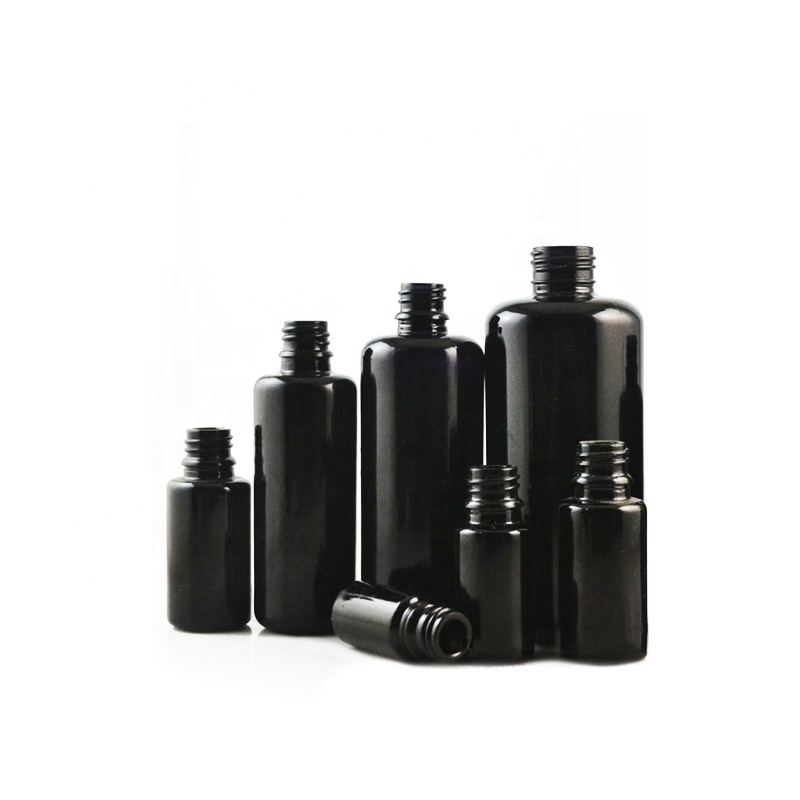Cosmetic 30ml 50ml 60ml 100ml Dark Violet Glass Black Round Lotion Glass Bottle with Black Pump