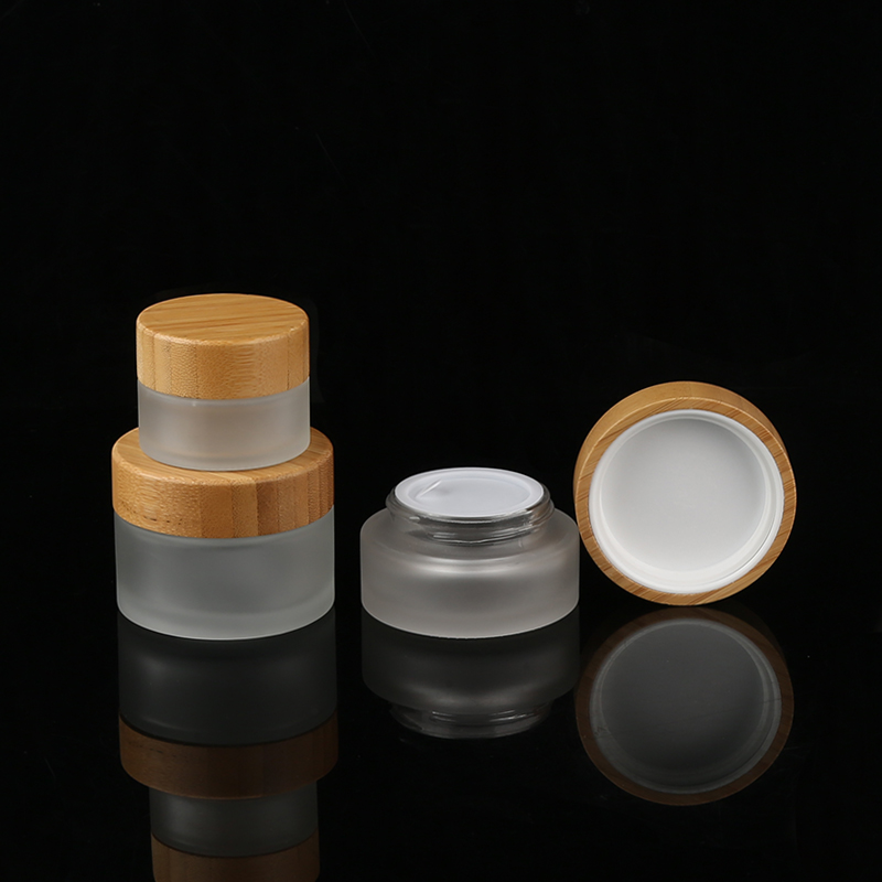 Cosmetic 3ml 5ml 15ml 20ml 30ml 50ml 100ml 150ml 200ml clear frosted glass jar bamboo lid bamboo cream jar