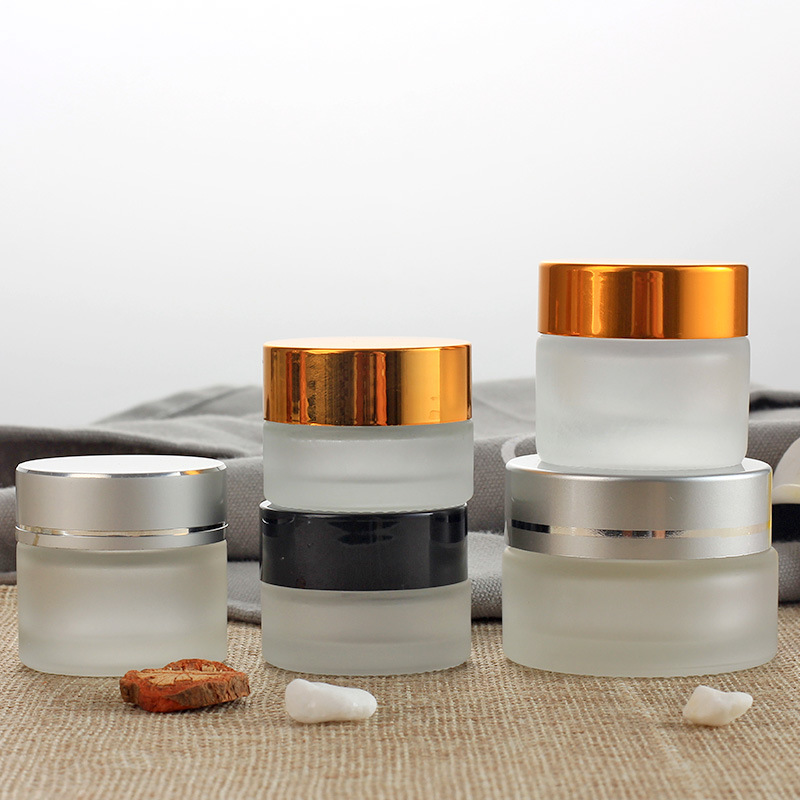 Cosmetic 5 10 15 20 30 50 100ml clear frosted glass jar with gold silver black white plastic lid for body cream