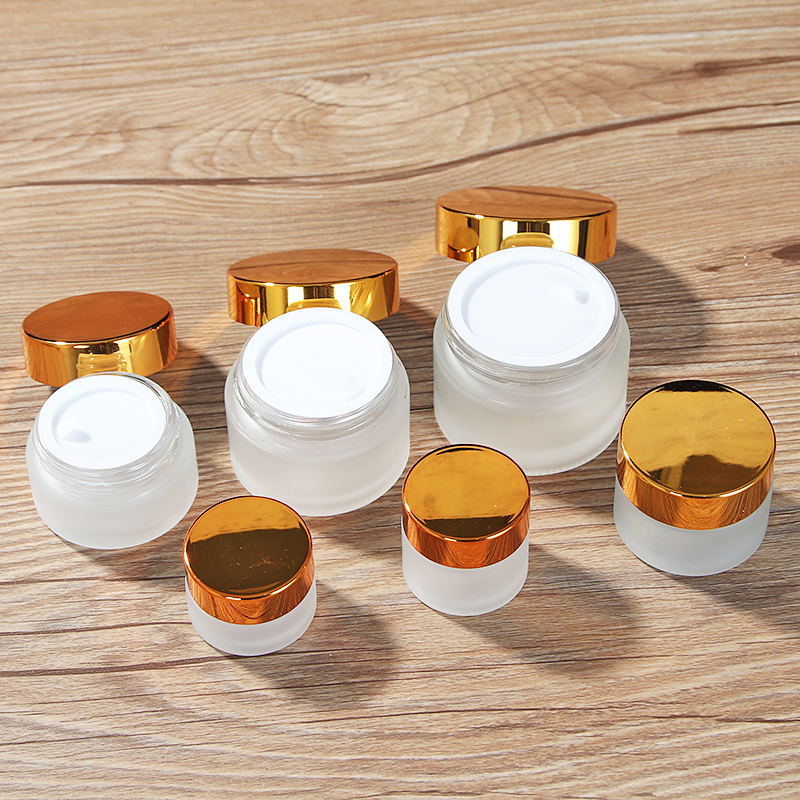Cosmetic 5 10 15 20 30 50 100ml clear frosted glass jar with gold silver black white plastic lid for body cream