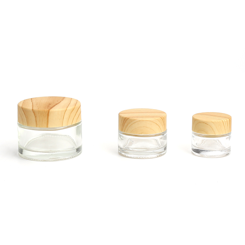Cosmetic 5g 10g 20g 15g 30g 50g 60g clear frosted glass jar bamboo wood grain plastic cover with inner for cream