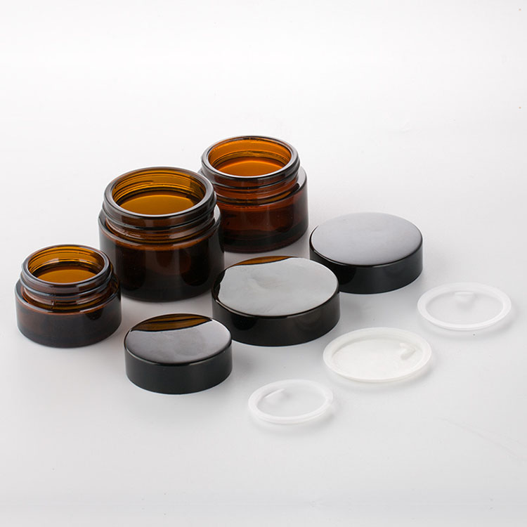 Cosmetic 5g 10g 30g amber glass jar wide mouth for lotion packaging