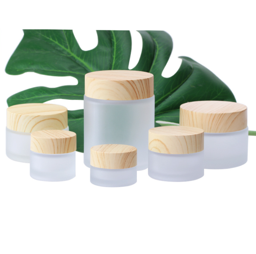 Cosmetic 5ml 10ml 15ml 20ml 30ml 50ml 100ml clear frosted glass jar with bamboo wood lid for body cream