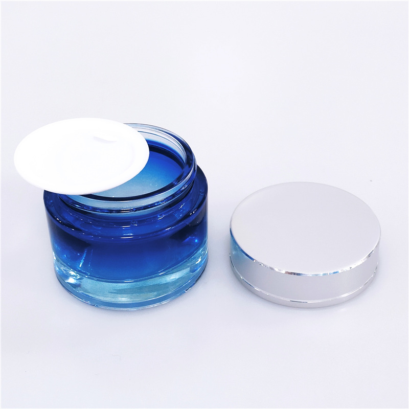 Cosmetic 5ml 10ml 15ml 30ml 50ml 100ml 150ml 200ml clear frosted glass jar aluminum lid with plastic inner cream jar