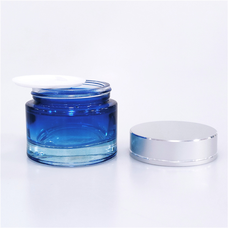 Cosmetic 5ml 10ml 15ml 30ml 50ml 100ml 150ml 200ml clear frosted glass jar aluminum lid with plastic inner cream jar