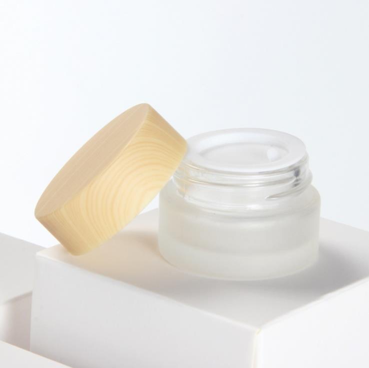 Cosmetic 5ml 10ml 15ml 30ml 50ml 100ml 150ml 200ml clear frosted glass jar bamboo lid with plastic inner bamboo cream jar