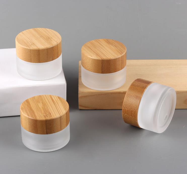 Cosmetic 5ml 10ml 15ml 30ml 50ml 100ml 150ml 200ml clear frosted glass jar bamboo lid with plastic inner bamboo cream jar