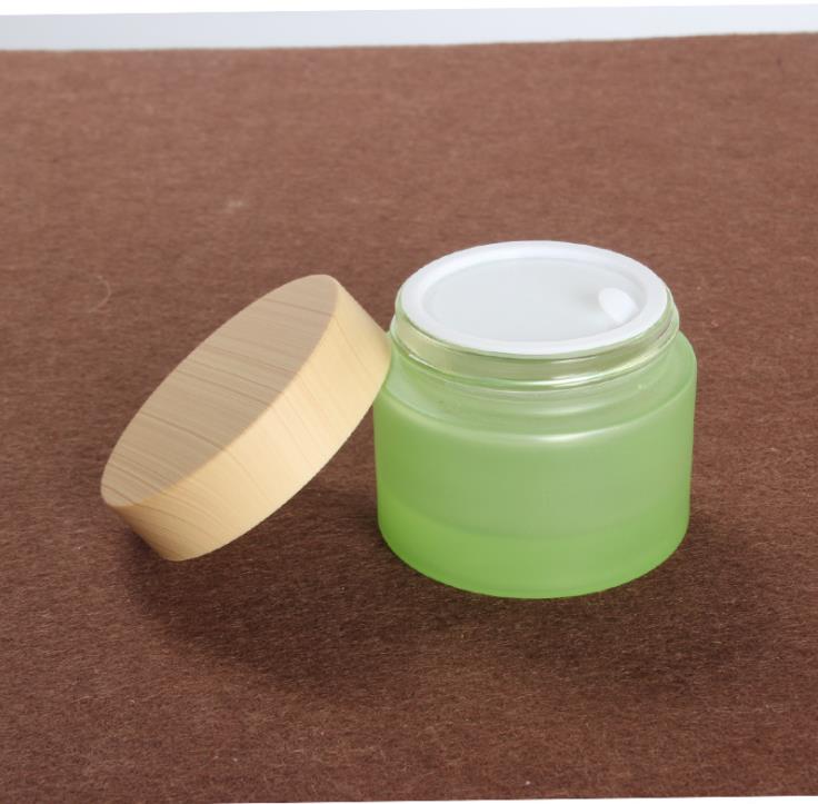 Cosmetic 5ml 10ml 15ml 30ml 50ml 100ml 150ml 200ml clear frosted glass jar bamboo lid with plastic inner bamboo cream jar
