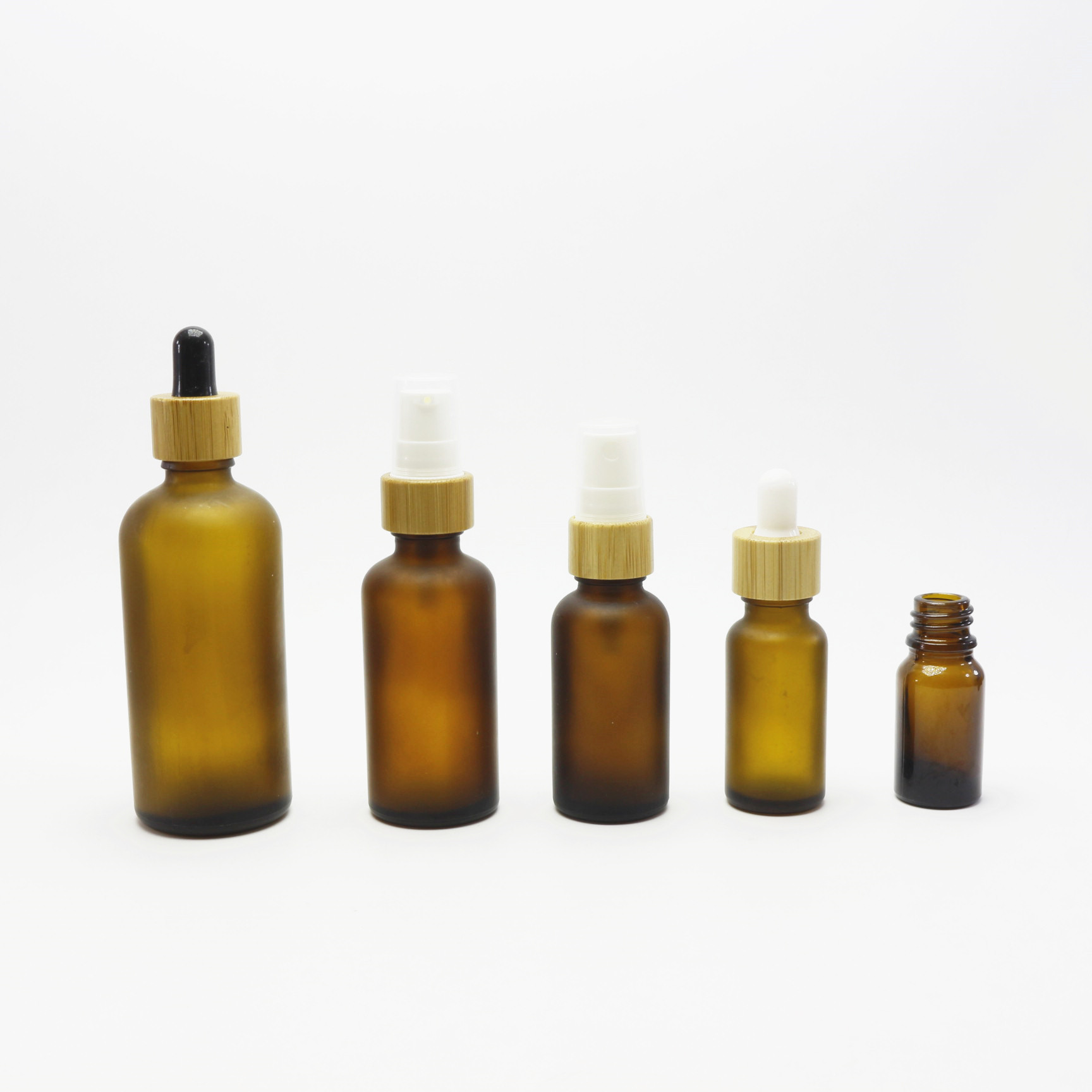 Cosmetic 5ml 15ml 30ml 50ml 100ml Frosted amber Glass Jar with Bamboo Wood lid for Body Cream BJ-324AN