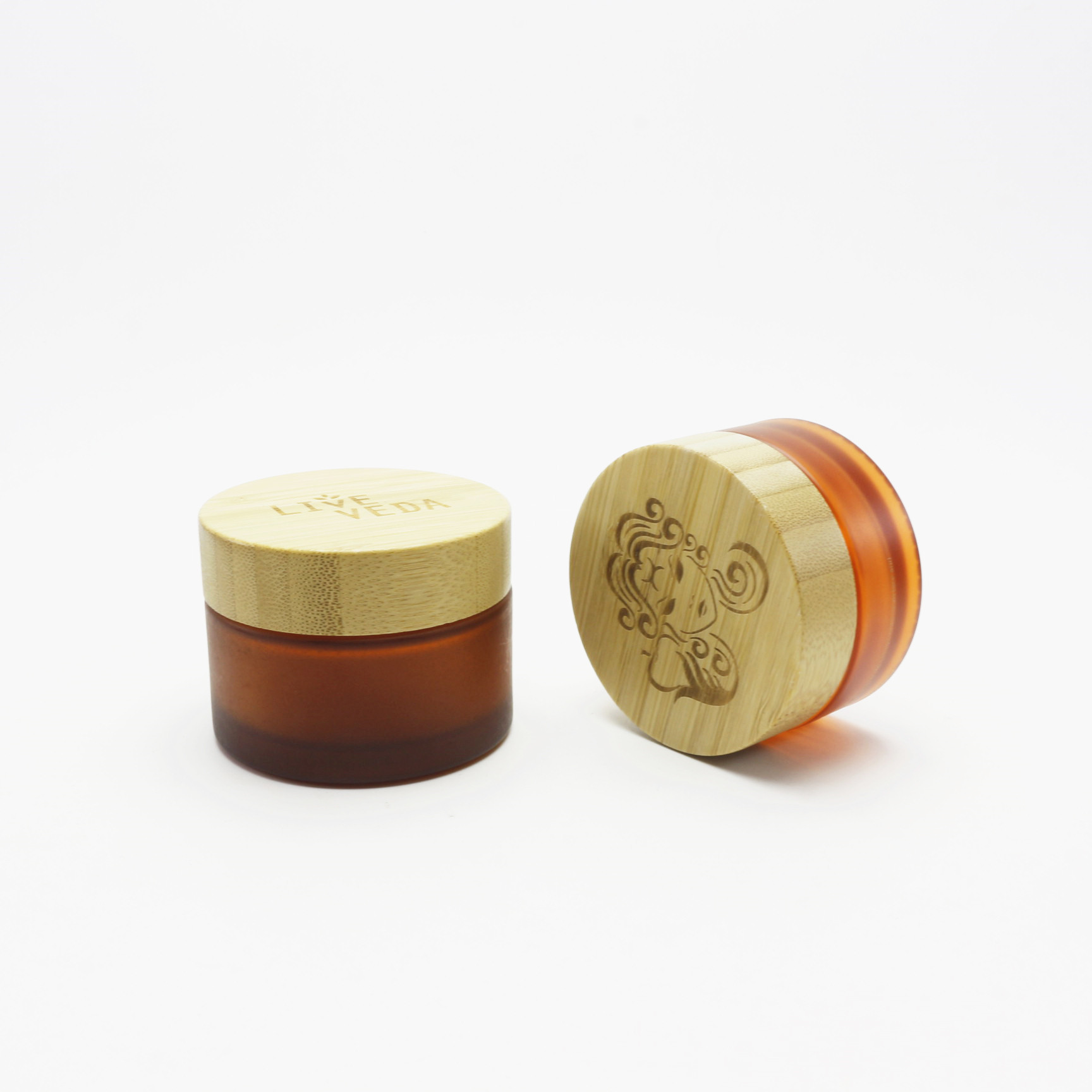 Cosmetic 5ml 15ml 30ml 50ml 100ml Frosted amber Glass Jar with Bamboo Wood lid for Body Cream BJ-324AN