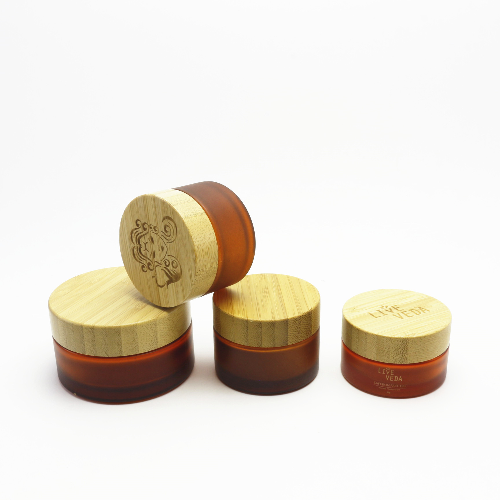 Cosmetic 5ml 15ml 30ml 50ml 100ml Frosted amber Glass Jar with Bamboo Wood lid for Body Cream BJ-324AN